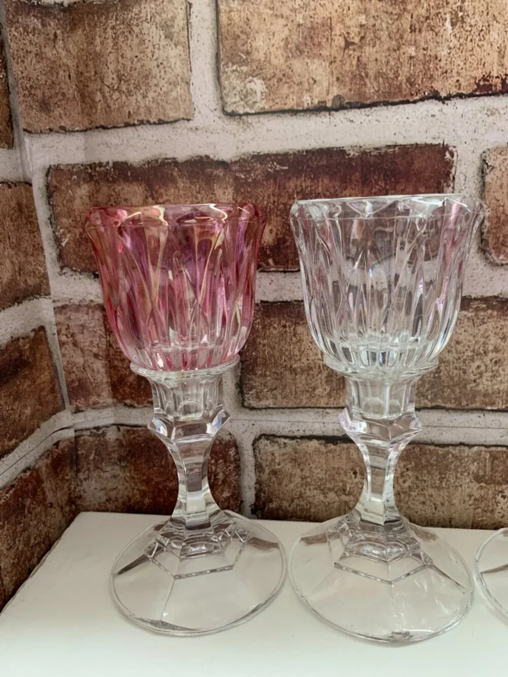 VTG Stemmed Glass Candle Votive Holders (Set of 3) 6-1/2